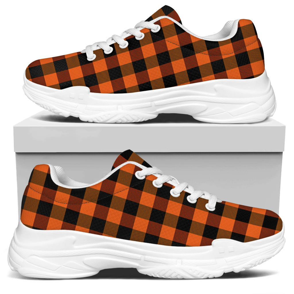 Orange And Black Buffalo Check Print White Chunky Shoes