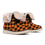 Orange And Black Buffalo Check Print Winter Boots