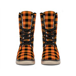 Orange And Black Buffalo Check Print Winter Boots