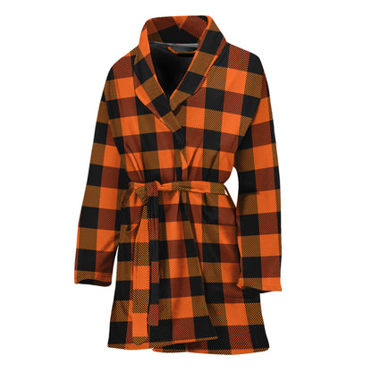 Orange And Black Buffalo Check Print Women's Bathrobe