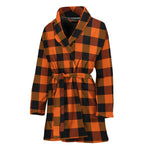 Orange And Black Buffalo Check Print Women's Bathrobe