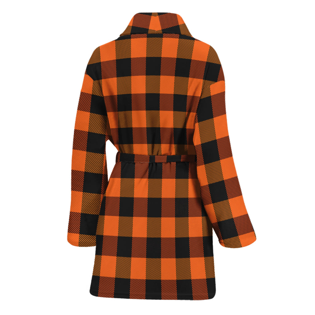 Orange And Black Buffalo Check Print Women's Bathrobe