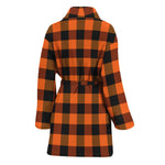 Orange And Black Buffalo Check Print Women's Bathrobe