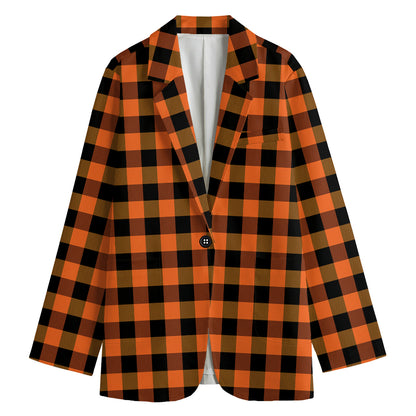 Orange And Black Buffalo Check Print Women's Blazer