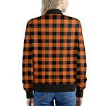 Orange And Black Buffalo Check Print Women's Bomber Jacket