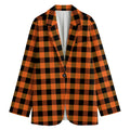Orange And Black Buffalo Check Print Women's Cotton Blazer