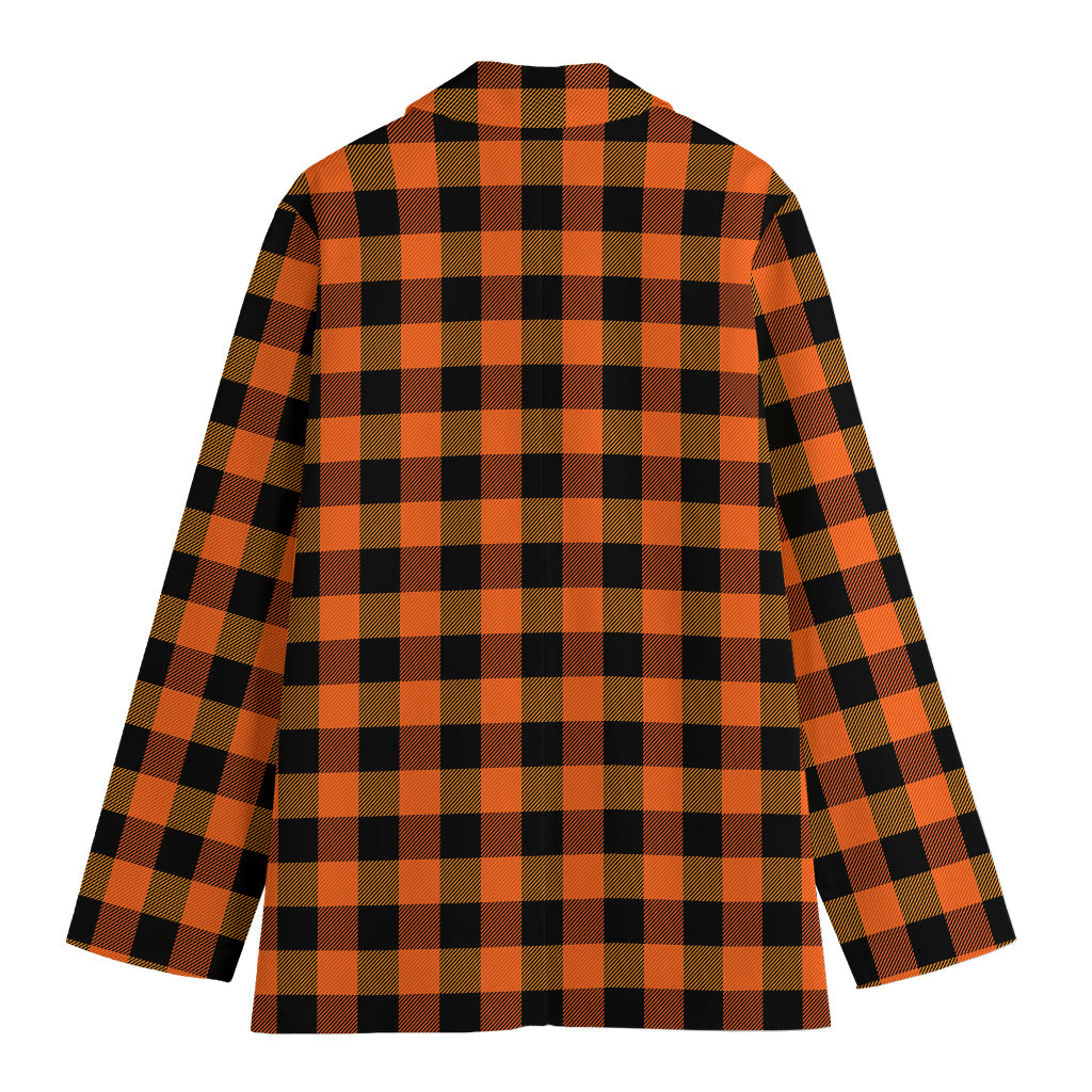 Orange And Black Buffalo Check Print Women's Cotton Blazer