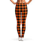 Orange And Black Buffalo Check Print Women's Leggings