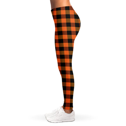 Orange And Black Buffalo Check Print Women's Leggings