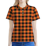 Orange And Black Buffalo Check Print Women's Polo Shirt