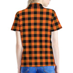 Orange And Black Buffalo Check Print Women's Polo Shirt