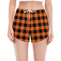Orange And Black Buffalo Check Print Women's Split Running Shorts