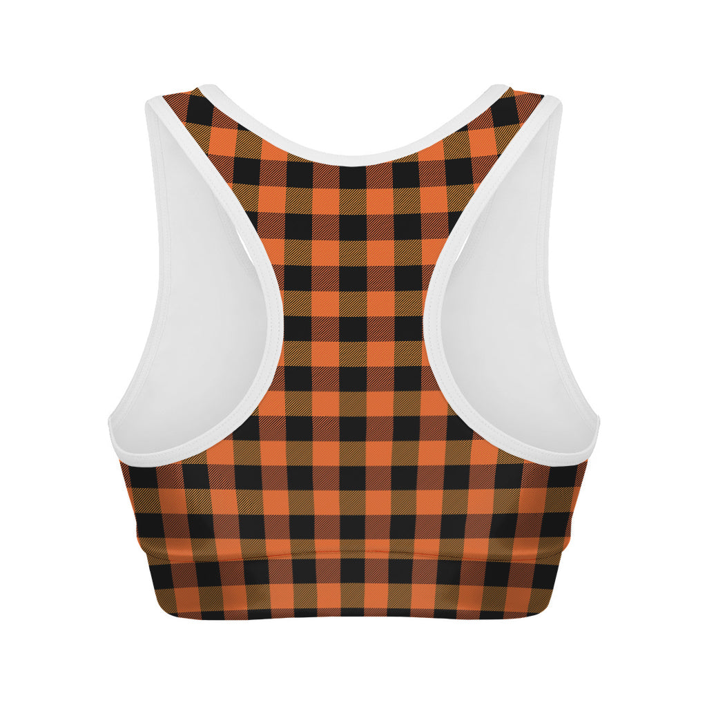 Orange And Black Buffalo Check Print Women's Sports Bra