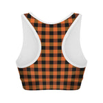 Orange And Black Buffalo Check Print Women's Sports Bra