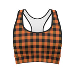 Orange And Black Buffalo Check Print Women's Sports Bra