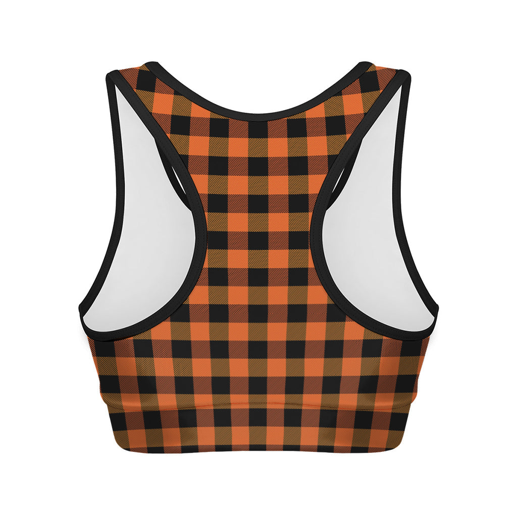 Orange And Black Buffalo Check Print Women's Sports Bra