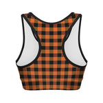 Orange And Black Buffalo Check Print Women's Sports Bra