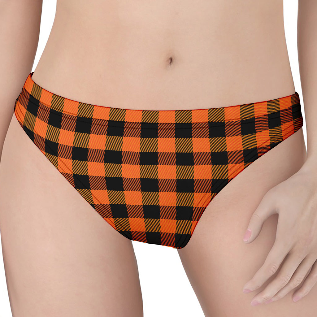 Orange And Black Buffalo Check Print Women's Thong