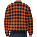 Orange And Black Buffalo Check Print Zip Sleeve Bomber Jacket