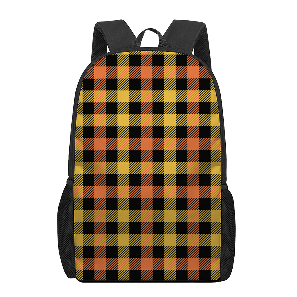Orange And Black Buffalo Plaid Print 17 Inch Backpack