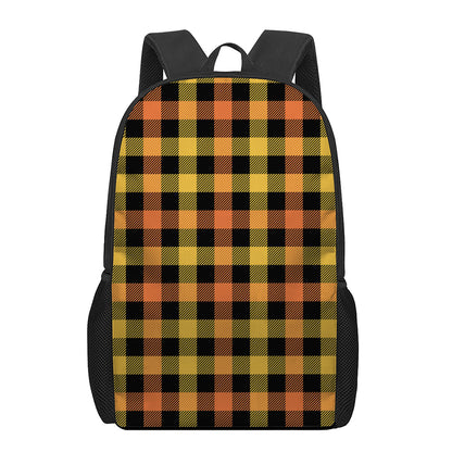 Orange And Black Buffalo Plaid Print 17 Inch Backpack