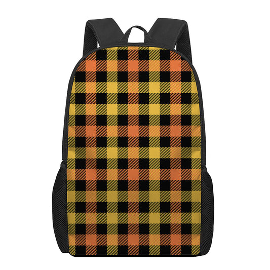Orange And Black Buffalo Plaid Print 17 Inch Backpack