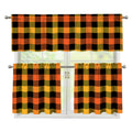 Orange And Black Buffalo Plaid Print 3 Piece Kitchen Curtains