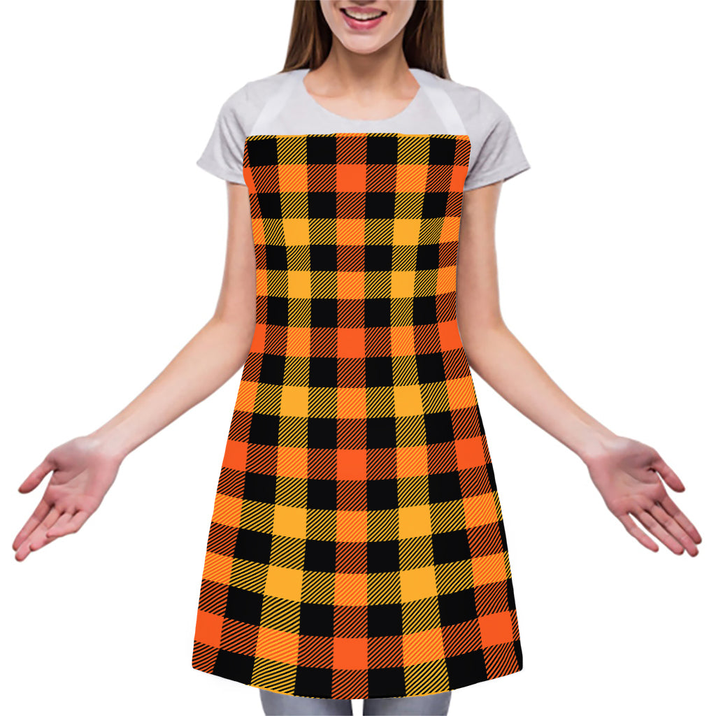 Orange And Black Buffalo Plaid Print Adjustable Apron