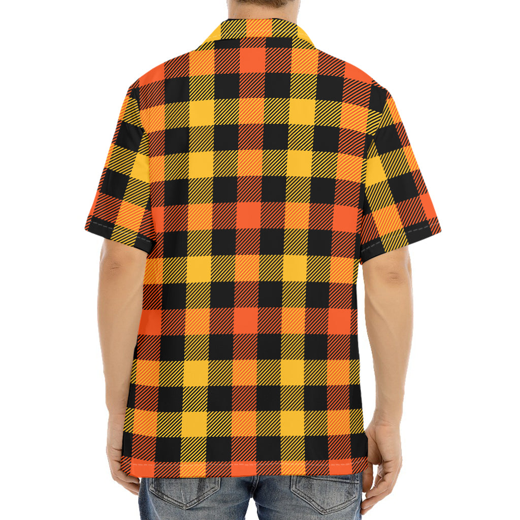 Orange And Black Buffalo Plaid Print Aloha Shirt