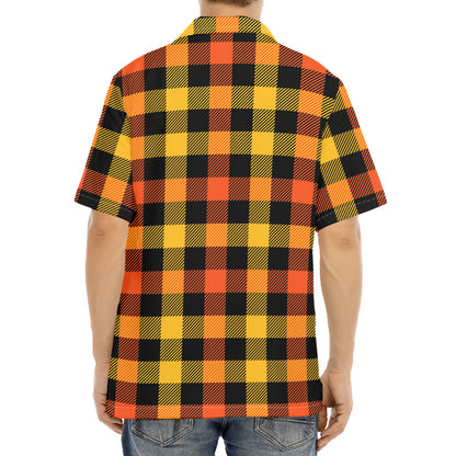 Orange And Black Buffalo Plaid Print Aloha Shirt