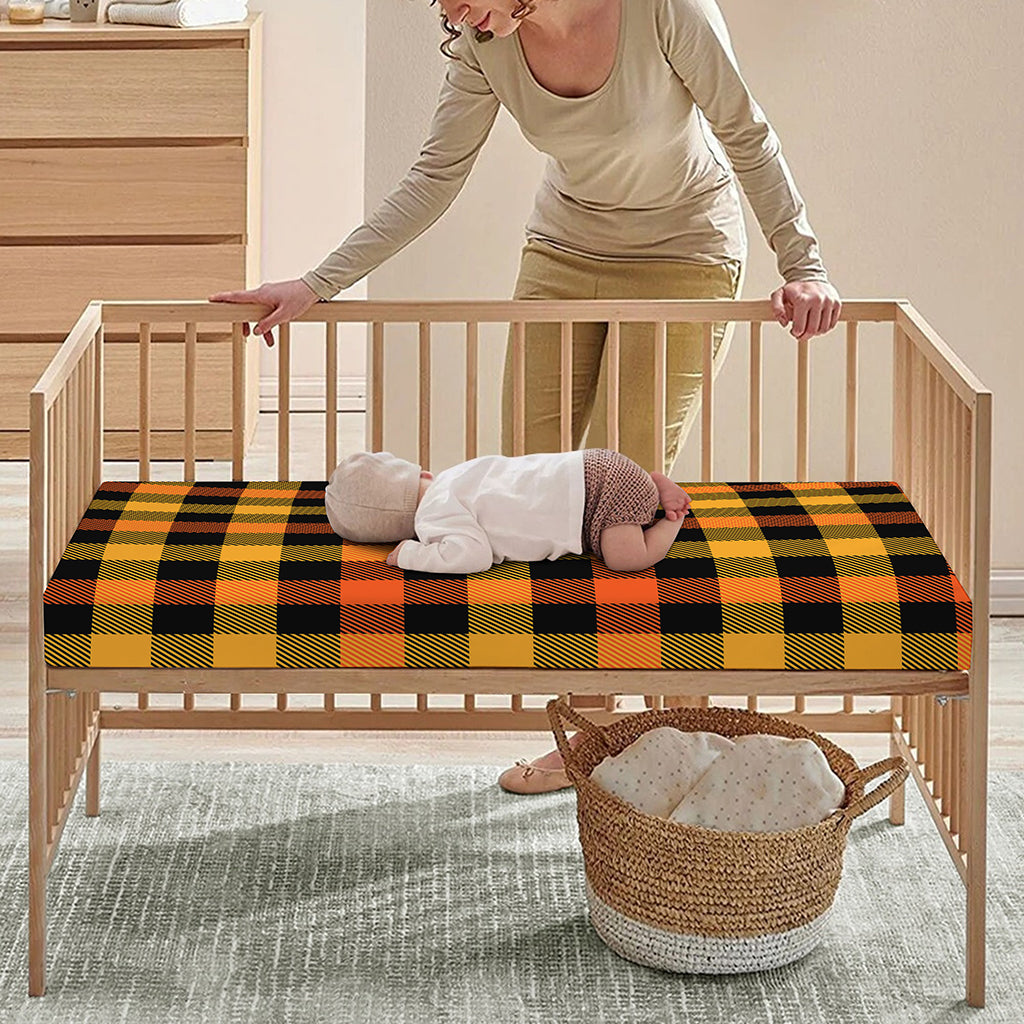 Orange And Black Buffalo Plaid Print Baby Crib Sheet