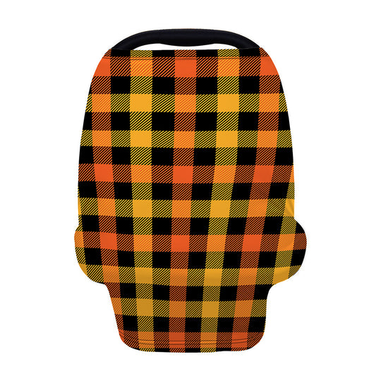 Orange And Black Buffalo Plaid Print Baby Seat Cover