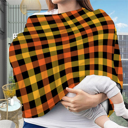 Orange And Black Buffalo Plaid Print Baby Seat Cover