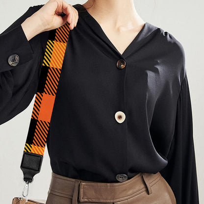 Orange And Black Buffalo Plaid Print Bag Strap