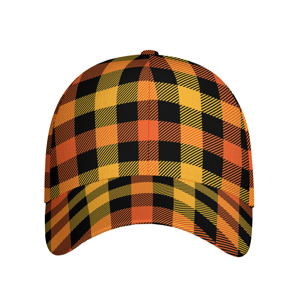 Orange And Black Buffalo Plaid Print Baseball Cap