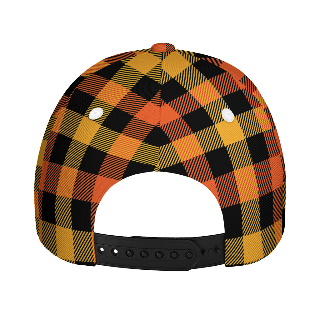 Orange And Black Buffalo Plaid Print Baseball Cap