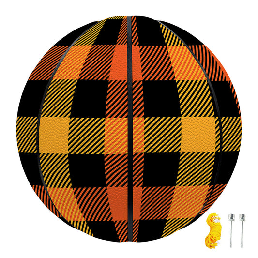 Orange And Black Buffalo Plaid Print Basketball