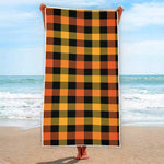 Orange And Black Buffalo Plaid Print Beach Towel