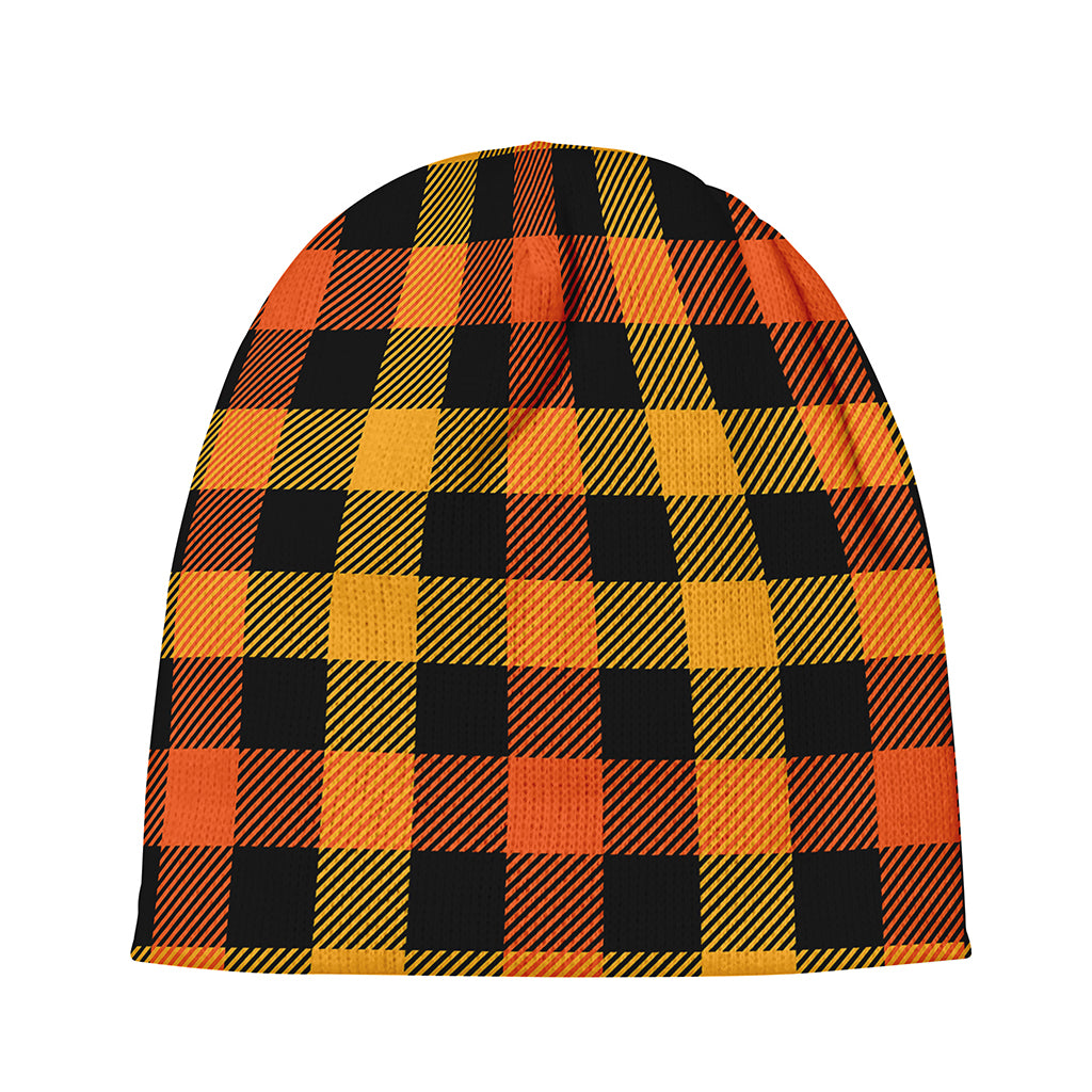 Orange And Black Buffalo Plaid Print Beanie