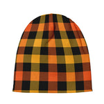Orange And Black Buffalo Plaid Print Beanie