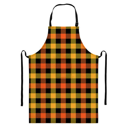 Orange And Black Buffalo Plaid Print Bib Apron With Pocket