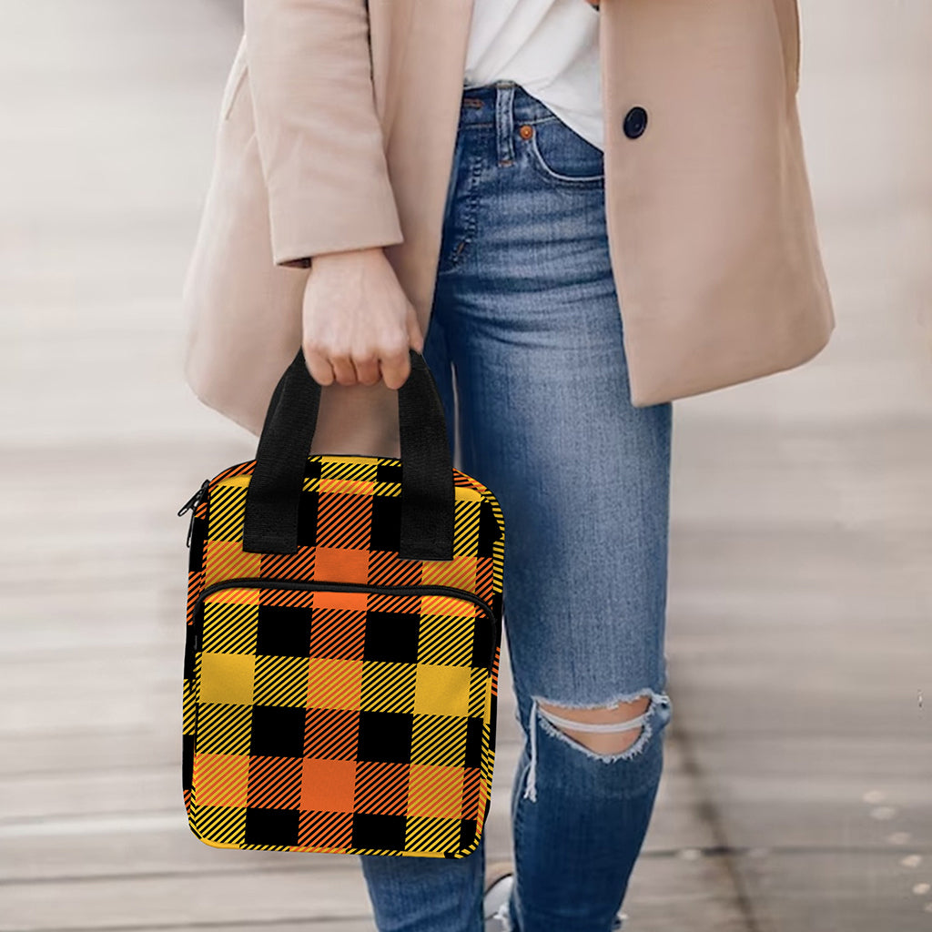 Orange And Black Buffalo Plaid Print Bible Tote Bag