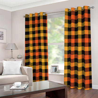 Orange And Black Buffalo Plaid Print Blackout Grommet Curtains