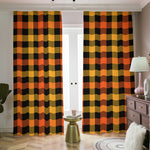 Orange And Black Buffalo Plaid Print Blackout Pencil Pleat Curtains