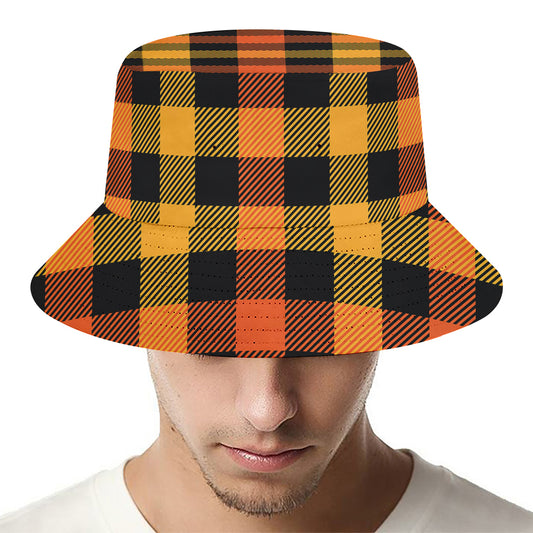 Orange And Black Buffalo Plaid Print Bucket Hat