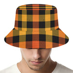 Orange And Black Buffalo Plaid Print Bucket Hat