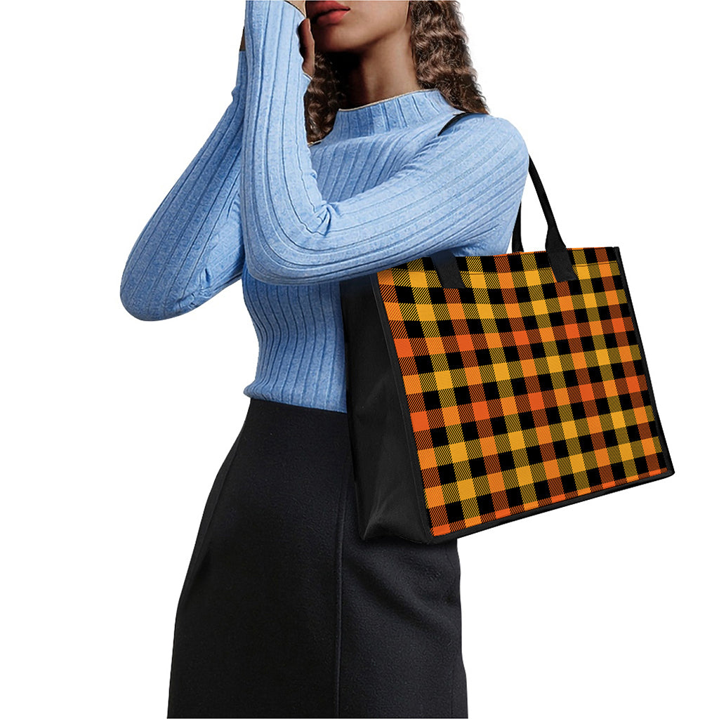 Orange And Black Buffalo Plaid Print Canvas Tote Bag