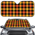 Orange And Black Buffalo Plaid Print Car Windshield Sun Shade