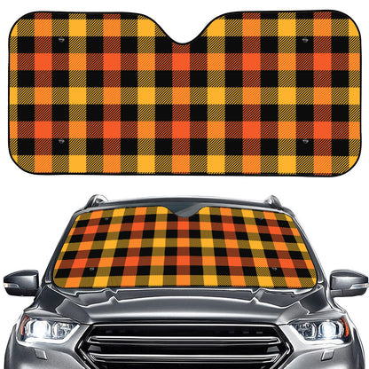Orange And Black Buffalo Plaid Print Car Windshield Sun Shade
