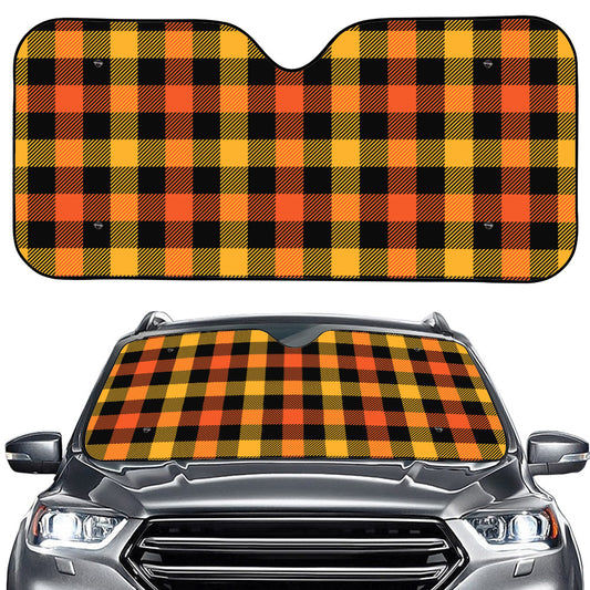 Orange And Black Buffalo Plaid Print Car Windshield Sun Shade